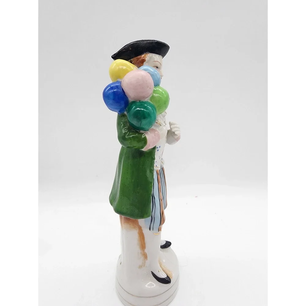 Vintage L&M Ceramic Balloon Man Figurine Hand Painted Green Coat 8.5 Inch